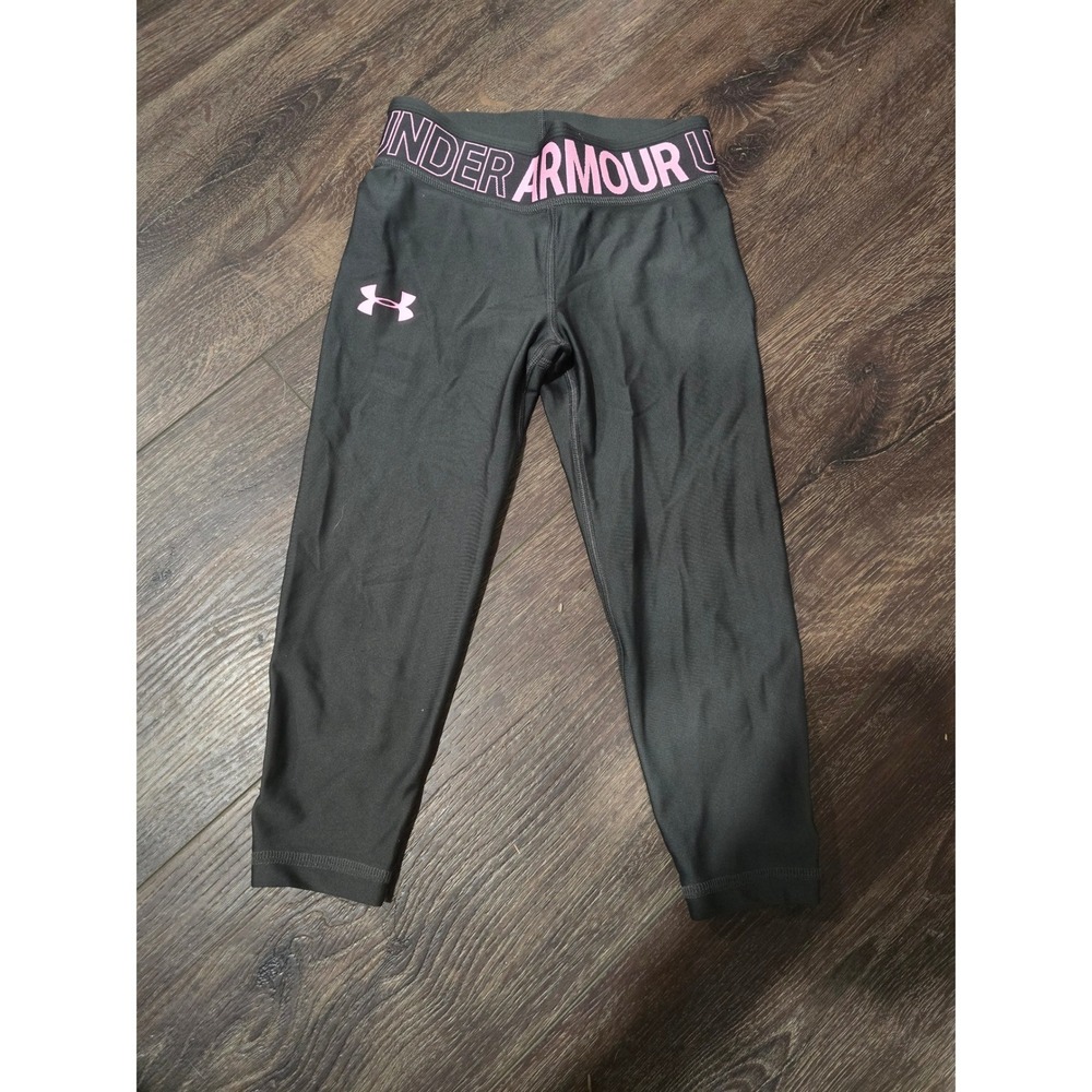 Under Armour Girls HeatGear Compression Leggings Black Pink YSM Small 1289910